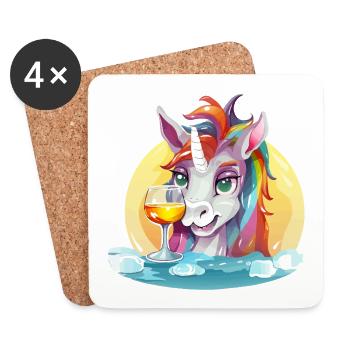 Colorful Unicorn with Wine - Coasters (set of 4) - white - Front