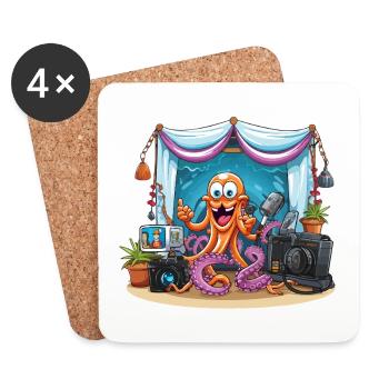 Octopus influencer on stage - Coasters (set of 4) - white - Front