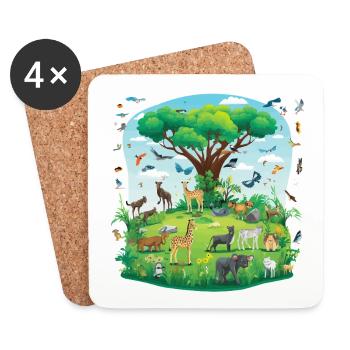 Paradis animal sous l’arbre - Dessous de verre (lot de 4) - blanc - Devant