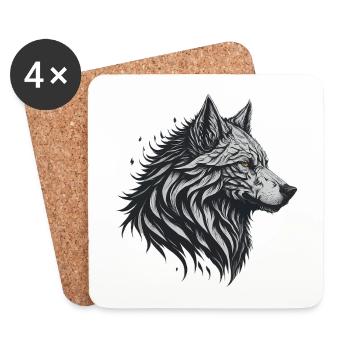 Geometrischer Schwarzer Wolf - Untersetzer (4er-Set) - Weiß - Vorne