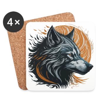 Black Wolf Under Golden Moon - Coasters (set of 4) - white - Front