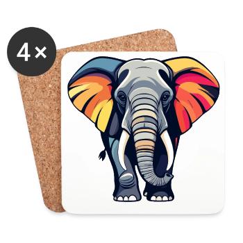 Colorful elephant with colorful ears - Coasters (set of 4) - white - Front