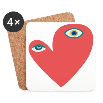 Surreal Heart with Eyes - Coasters (set of 4) - white - Front