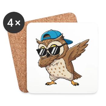 Cool Dabbing Owl Sunglasses Cartoon Art - Coasters (set of 4) - white - Front