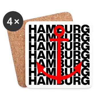 HAMBURG ANKER – HAFEN POWER! MOIN, HAFEENLIEBE - Untersetzer (4er-Set) - Weiß - Vorne