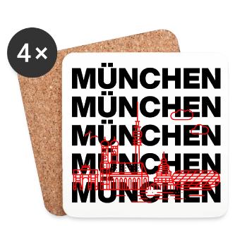 MÜNCHEN SKYLINE, MÜNCHENLIEBE ISARLOVE - Untersetzer (4er-Set) - Weiß - Vorne