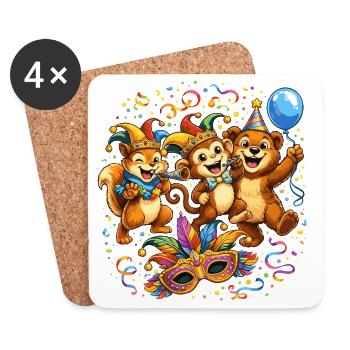 Animaux de carnaval drôles – Motif coloré de carnaval - Dessous de verre (lot de 4) - blanc - Devant