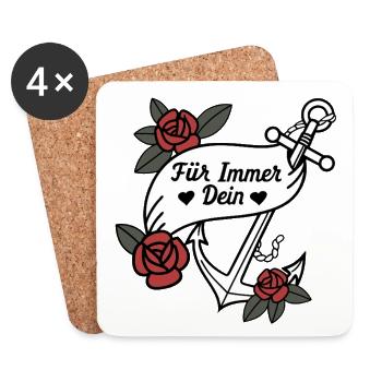 Für Immer Dein Anker mit Rosen - Untersetzer (4er-Set) - Weiß - Vorne