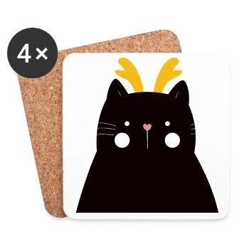 Schwarze Katze mit goldenen Geweihen - Untersetzer (4er-Set) - Weiß - Vorne
