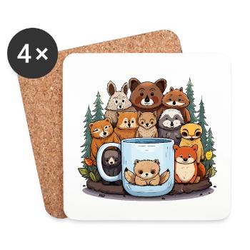Forest animals around cups - Coasters (set of 4) - white - Front