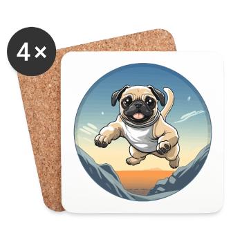 Pug jump over mountain landscape - Coasters (set of 4) - white - Front