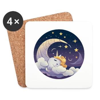 Rêve lunaire de licorne sur les nuages - Dessous de verre (lot de 4) - blanc - Devant