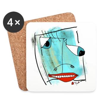 Abstraktes Gesichtsdesign Aquarell - Untersetzer (4er-Set) - Weiß - Vorne