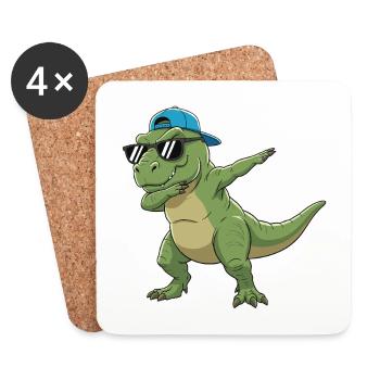 Cool Dabbing T-Rex Sonnenbrille Cartoon-Kunst - Untersetzer (4er-Set) - Weiß - Vorne