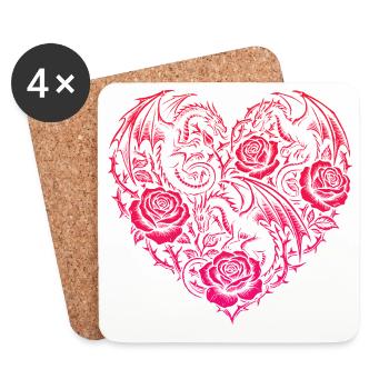 Cœur Romantique Dragon Roses et Amour - Dessous de verre (lot de 4) - blanc - Devant