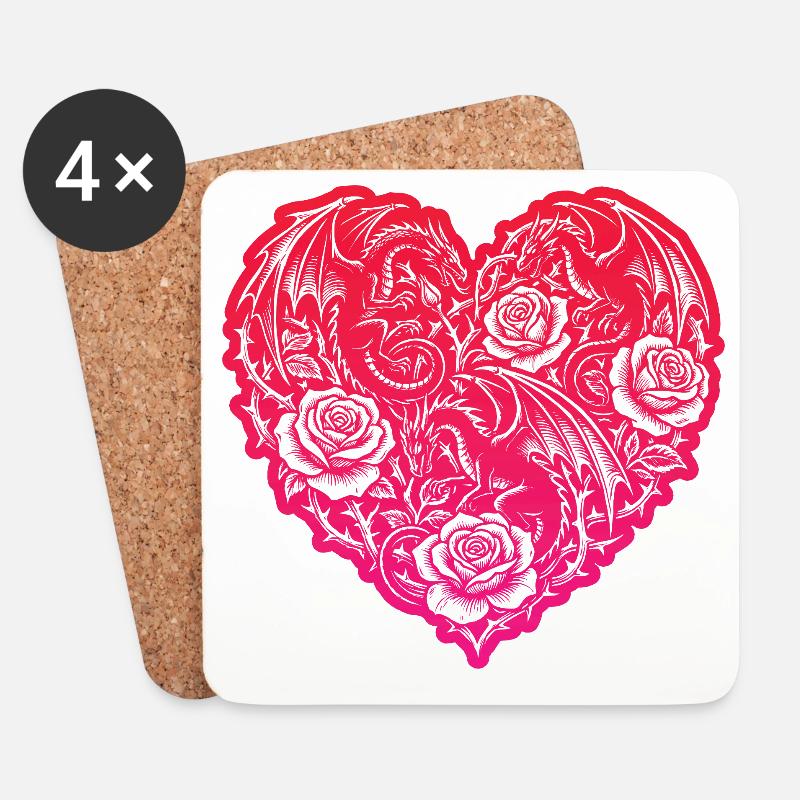 Herz Romantische Drachenrosen Liebe - Untersetzer (4er-Set) - Weiß