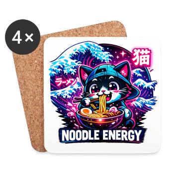 Chats Ramen Nouilles Anime japonais Manga Kawaii - Dessous de verre (lot de 4) - blanc - Devant