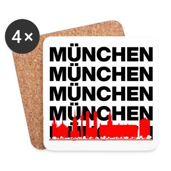 MÜNCHEN SKYLINE MUNICH ROTE STADT SERVUS - Untersetzer (4er-Set) - Weiß - Vorne