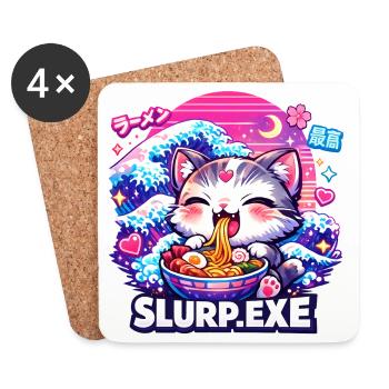 Kawaii Cat Ramen Noodles Anime Cat - Coasters (set of 4) - white - Front
