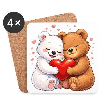 Ours amoureux du cœur – motif de la Saint-Valentin - Dessous de verre (lot de 4) - blanc - Devant