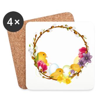 Spring wreath with chick Easter and spring motif - Coasters (set of 4) - white - Front