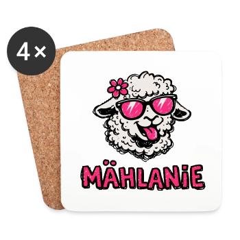 Mowing Lamb with Pink Glasses Mählanie Melanie Sheep - Coasters (set of 4) - white - Front