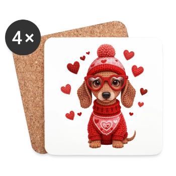 Dachshund Love Valentine's Day Heart Motif - Coasters (set of 4) - white - Front