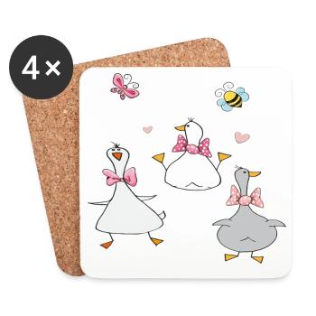 funny geese with butterfly and bee - Coasters (set of 4) - white - Front