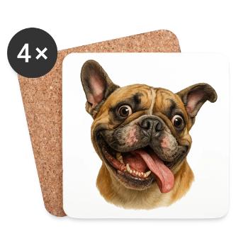 Tête de chien joyeuse avec langue - Dessous de verre (lot de 4) - blanc - Devant