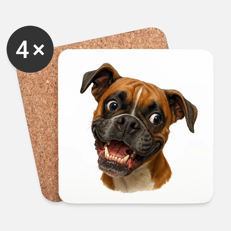 Boxer Grinsen Portrait Druck - Untersetzer (4er-Set) - Weiß