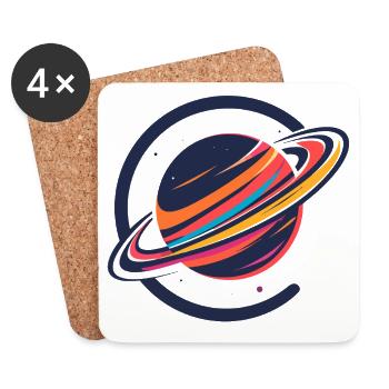 Colorful Planet with Rings Outer Space Motif - Coasters (set of 4) - white - Front