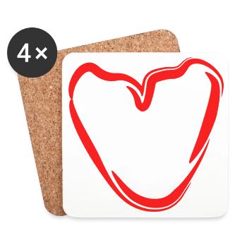 Red Hand Heart Sketch - Coasters (set of 4) - white - Front