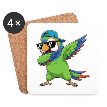 Cool Dabbing Parrot Sonnenbrille Cartoon-Kunst - Untersetzer (4er-Set) - Weiß - Vorne
