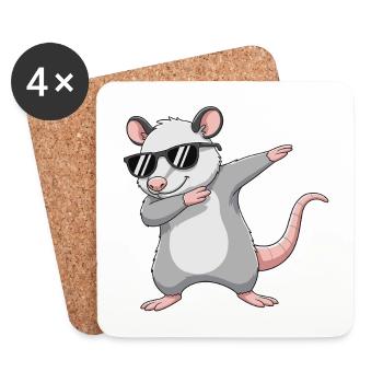Cool Dabbing Opossum Sonnenbrille Cartoon-Kunst - Untersetzer (4er-Set) - Weiß - Vorne