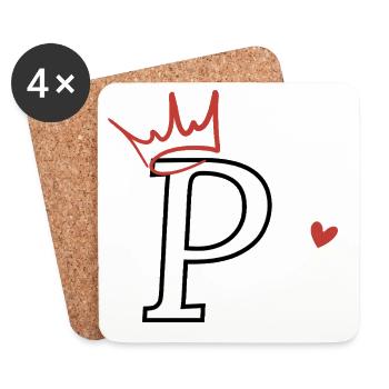 Buchstabe p, Kronenherz - Untersetzer (4er-Set) - Weiß - Vorne