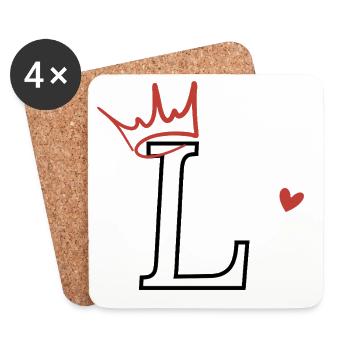 Lettre l couronne cœur - Dessous de verre (lot de 4) - blanc - Devant