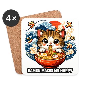 Ramen Noodles Cat Lover Retro Kawaii Cats - Coasters (set of 4) - white - Front