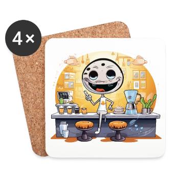 Kaffee Roboter Barista Cartoon - Untersetzer (4er-Set) - Weiß - Vorne