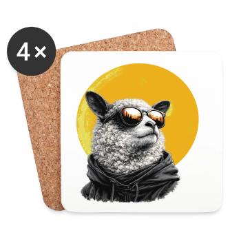 Sun Sheep in Hoodie with Sunglasses - Coasters (set of 4) - white - Front