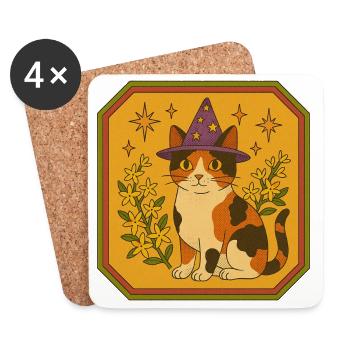 Calico-Hexenkatze mit Sternenhut - Untersetzer (4er-Set) - Weiß - Vorne