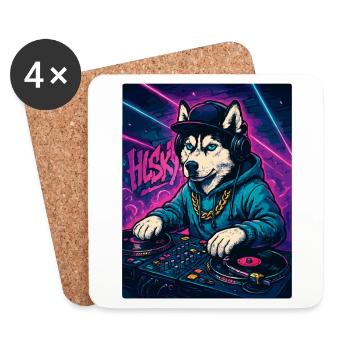 Husky DJ – Urban Streetwear Club Geschenk - Untersetzer (4er-Set) - Weiß - Vorne