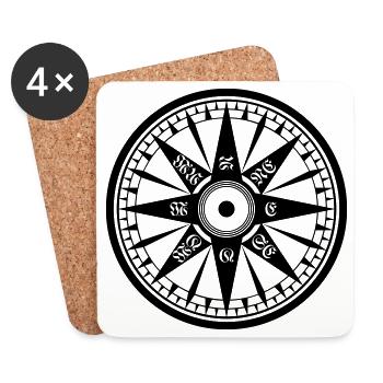 Kompass / Compass – Windrose, Schiffskompass - Untersetzer (4er-Set) - Weiß - Vorne