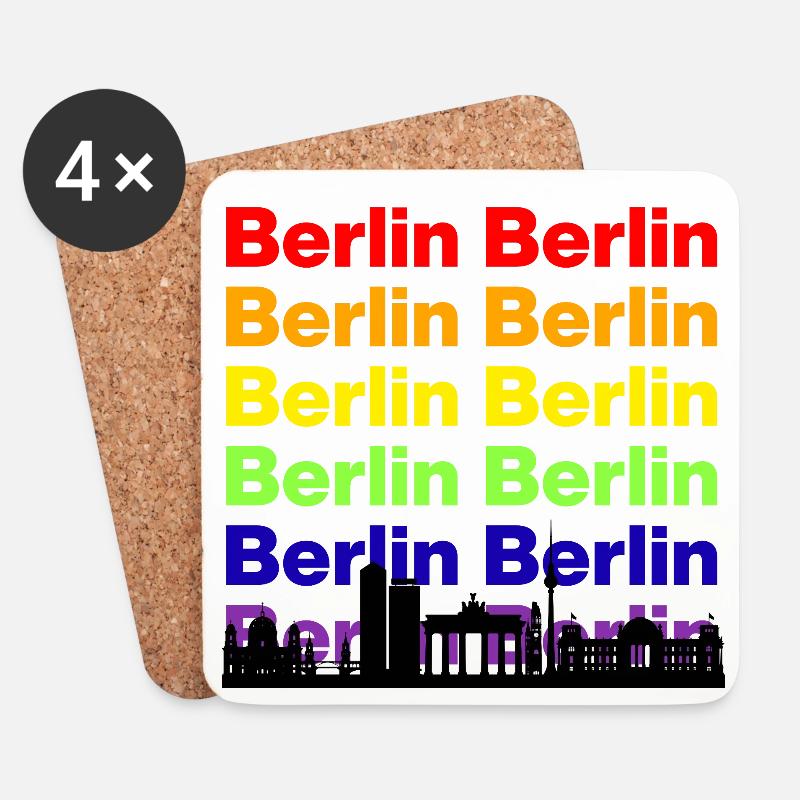 BERLIN REGENBOGEN SKYLINE, PRIDE HAUPTSTADT! LGBTQ - Untersetzer (4er-Set) - Weiß