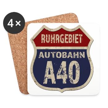 A40 - Ruhr area - Coasters (set of 4) - white - Front