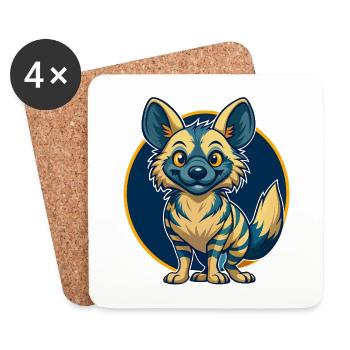 Aardwolf Kawaii Maskottchen Cartoon Clipart Logo Abzeichen - Untersetzer (4er-Set) - Weiß - Vorne