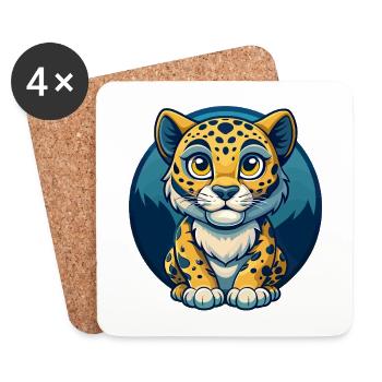 Amur Leopard Kawaii Mascot Cartoon Clipart Logo - Coasters (set of 4) - white - Front
