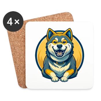 Akita Dog Kawaii Mascot Cartoon Clipart Logo Badge - Coasters (set of 4) - white - Front