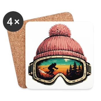 Apres Ski Skifahrer Skibrille Winter Geschenk - Untersetzer (4er-Set) - Weiß - Vorne