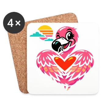 Flamant rose avec symbole de cœur | Un joli cadeau - Dessous de verre (lot de 4) - blanc - Devant