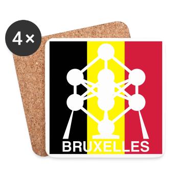 Atomium Bruxelles – Motif du Carré du Drapeau Belge - Dessous de verre (lot de 4) - blanc - Devant